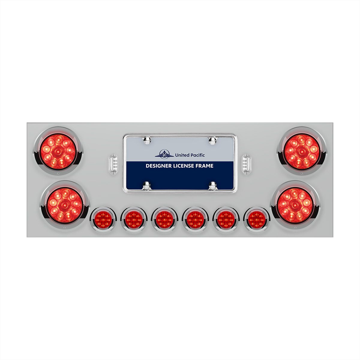 SS Rear Center Panel With 4X 10 LED 4" Lights & 6X 9 LED 2" Lights & Visors -Red LED & Lens