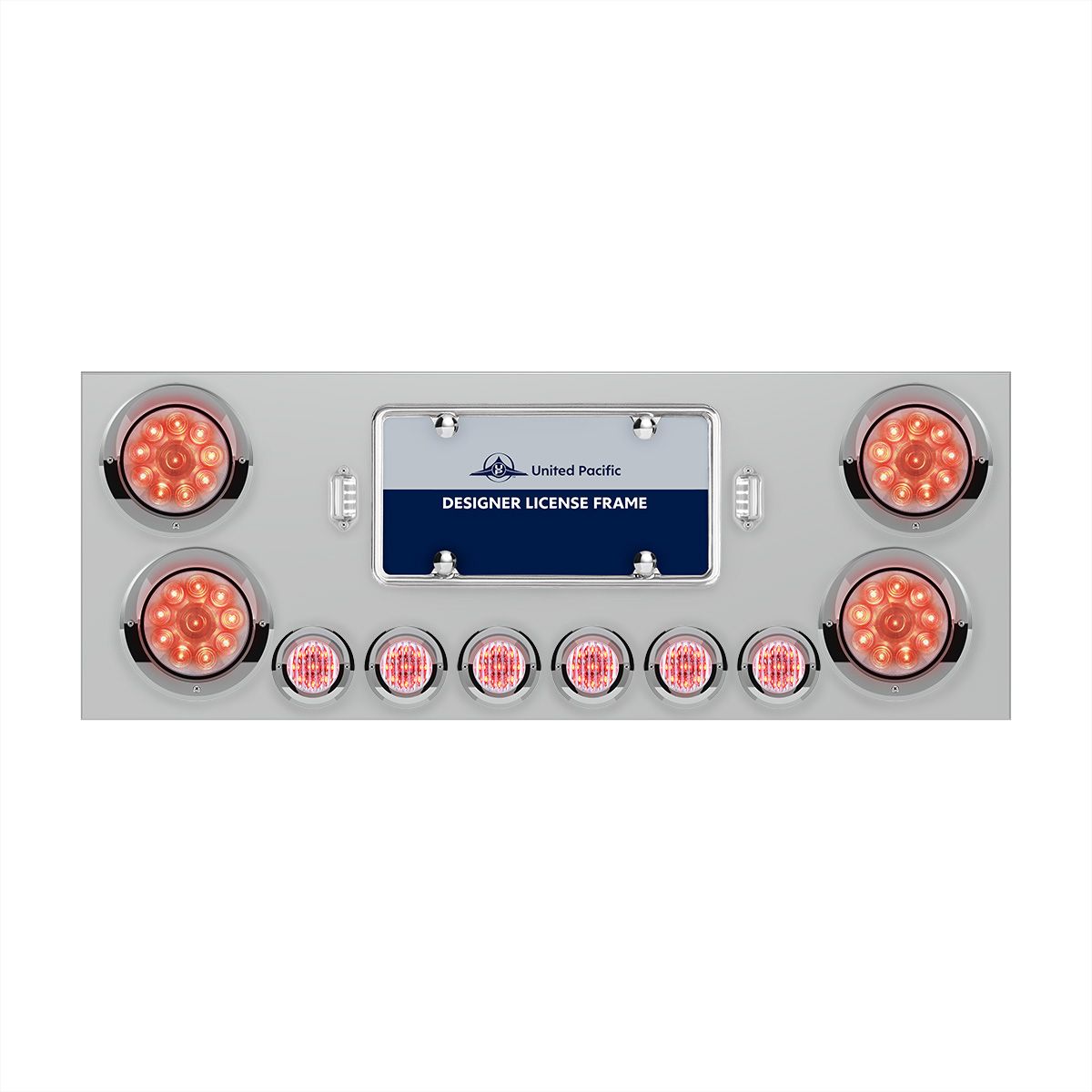 SS Rear Center Panel With 4X 10 LED 4" Lights & 6X 9 LED 2" Lights & Visors -Red LED/Clear Lens