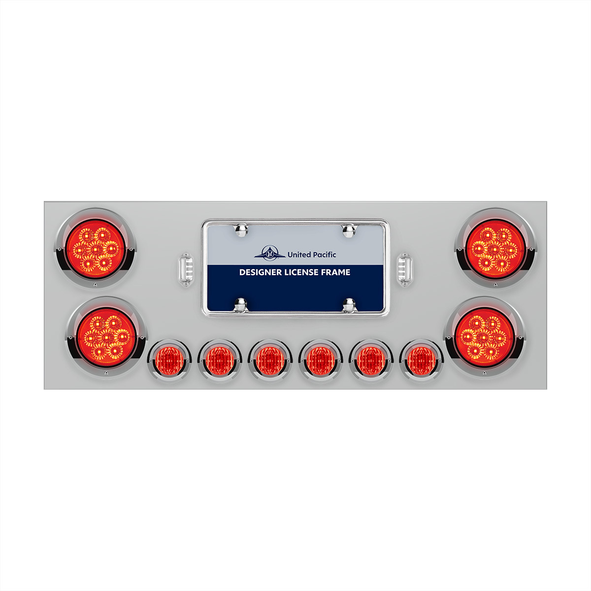 SS Rear Center Panel With 4X 7 LED 4" Reflector Lights & 6X 9 LED 2" Lights & Visors -Red LED & Lens - Thumbnail 5