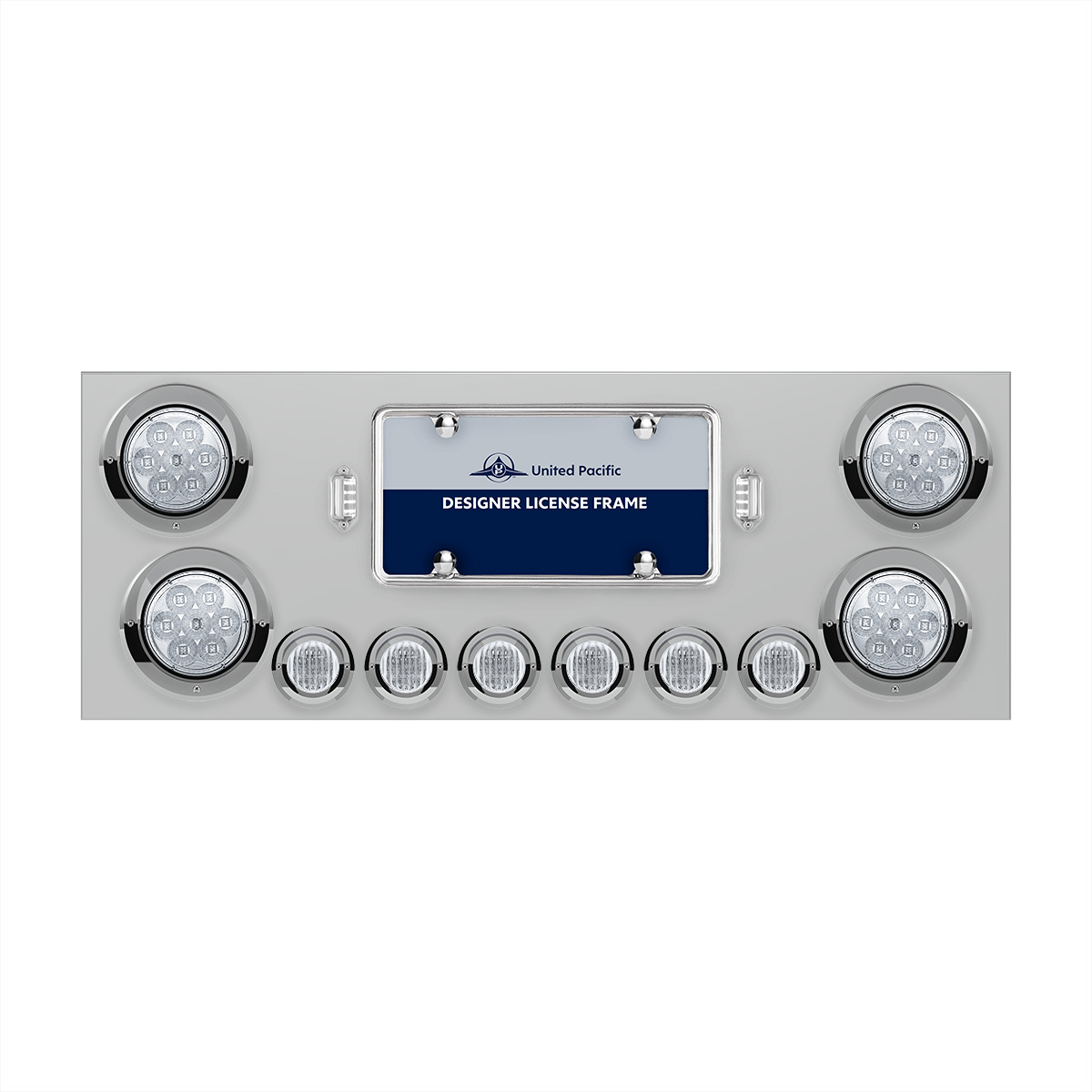 SS Rear Center Panel With 4X 7 LED 4" Reflector Lights & 6X 9 LED 2" Lights & Visors -Red LED/Clear Lens - Thumbnail 2