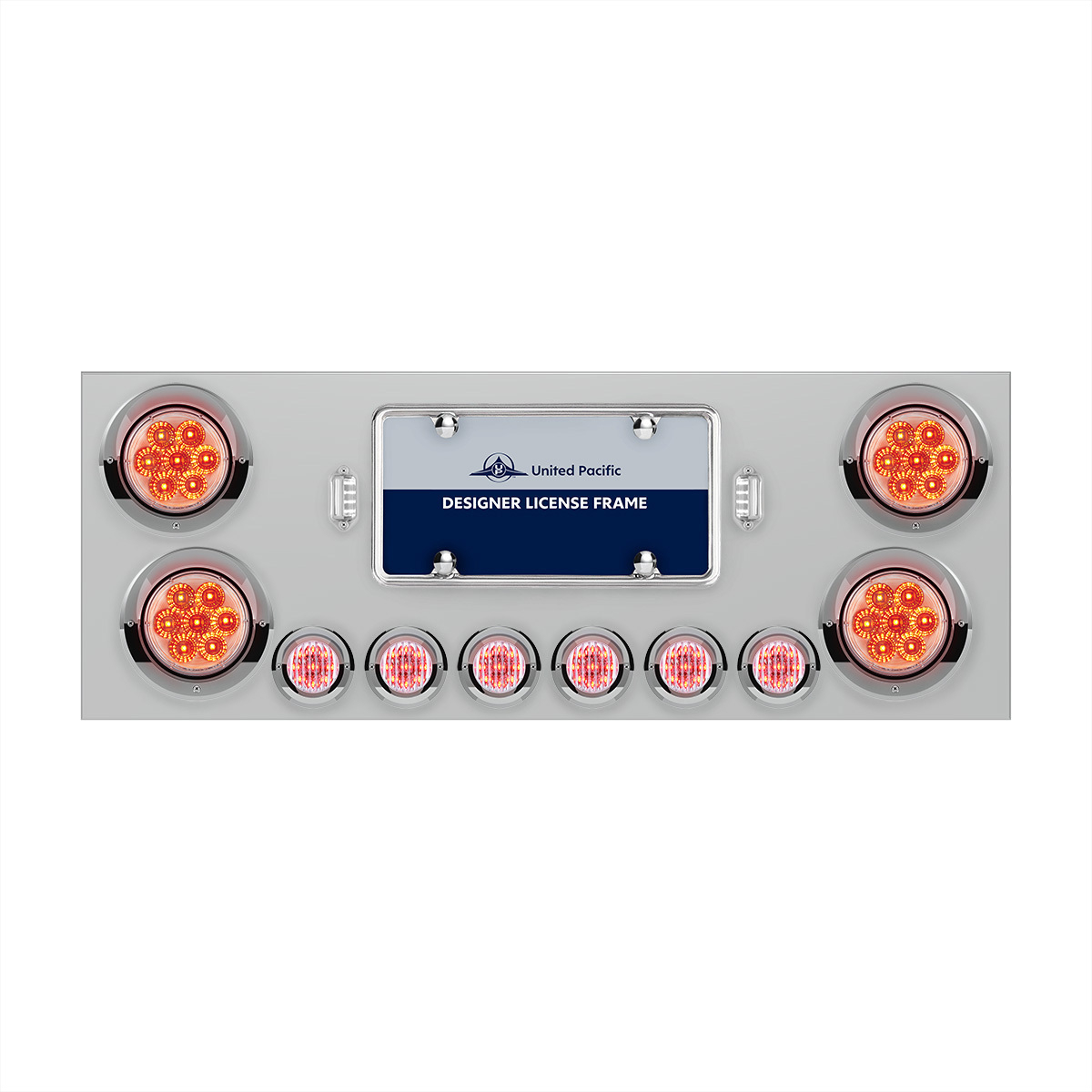 SS Rear Center Panel With 4X 7 LED 4" Reflector Lights & 6X 9 LED 2" Lights & Visors -Red LED/Clear Lens - Thumbnail 5