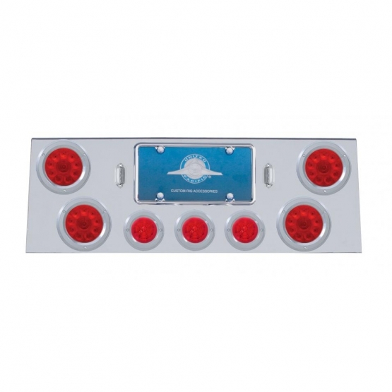 SS Rear Center Panel With 4X 10 LED 4" Light & 3X 13 LED 2.5" Beehive Light+Bezel -Red LED & Lens