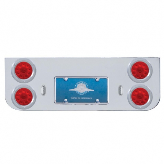 Chrome Rear Center Panel With Four 10 LED 4" Lights & Bezels - Red LED/Red Lens