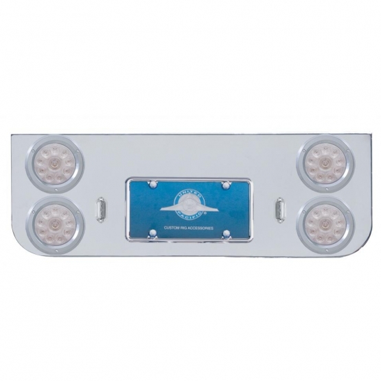 Chrome Rear Center Panel With Four 10 LED 4" Lights & Bezels - Red LED/Clear Lens