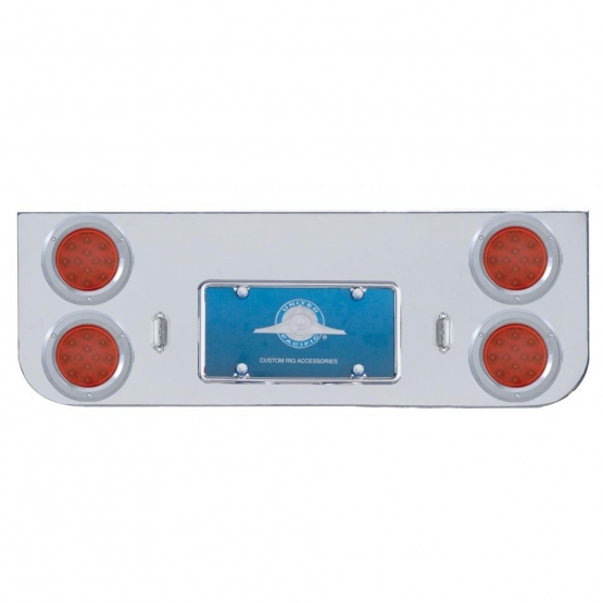 Chrome Rear Center Panel With Four 12 LED 4" Reflector Lights & Bezels - Red LED/Red Lens