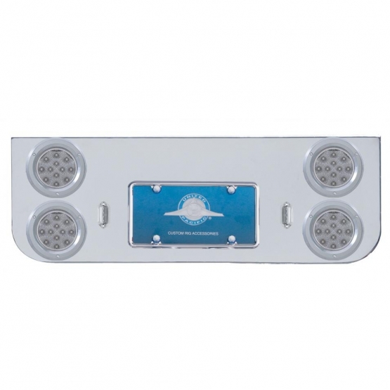 Chrome Rear Center Panel With Four 12 LED 4" Reflector Lights & Bezels - Red LED/Clear Lens