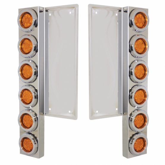 FL SS Front Air Cleaner Bracket With 12X 9 LED 2" Reflector Lights & Bezels -Amber LED & Lens