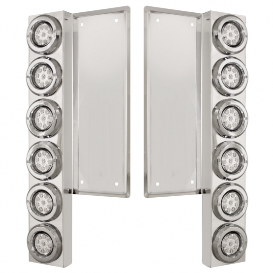 FL SS Front Air Cleaner Bracket With 12X 9 LED 2" Reflector Lights & Bezels -Amber LED/Clear Lens