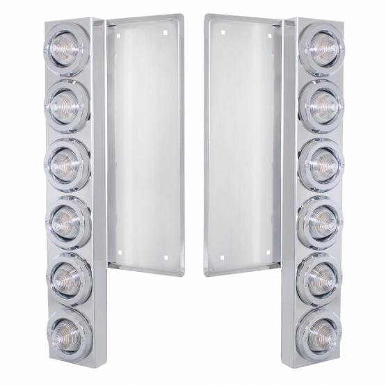 FL SS Front Air Cleaner Bracket W/12X 9 LED 2" Beehive Lights & Bezels -Amber LED/Clear Lens