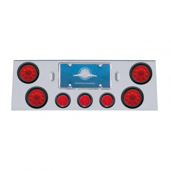 SS Rear Center Panel With 4X 10 LED 4" Lights & 3X 13 LED 2.5" Beehive Lights -Red LED & Lens