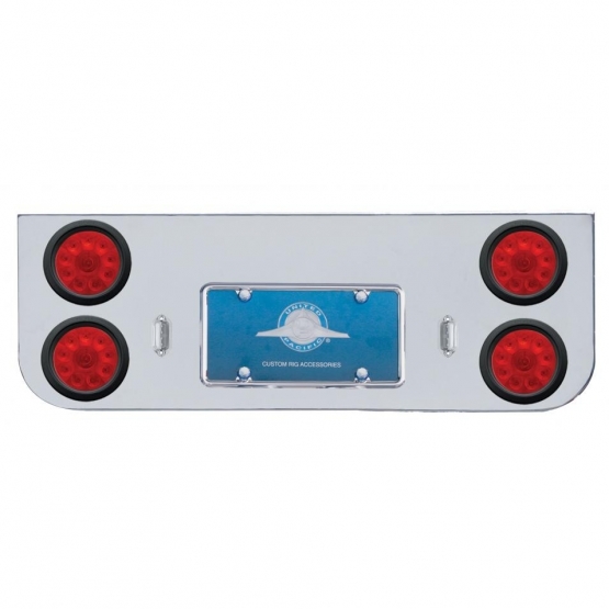 Chrome Rear Center Panel With Four 10 LED 4" Lights & Grommets - Red LED/Red Lens