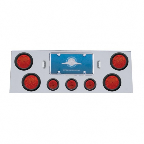 SS Rear Center Panel With 4X 7 LED 4" Reflector Lights & 3X 13 LED 2.5" Lights -Red LED & Lens