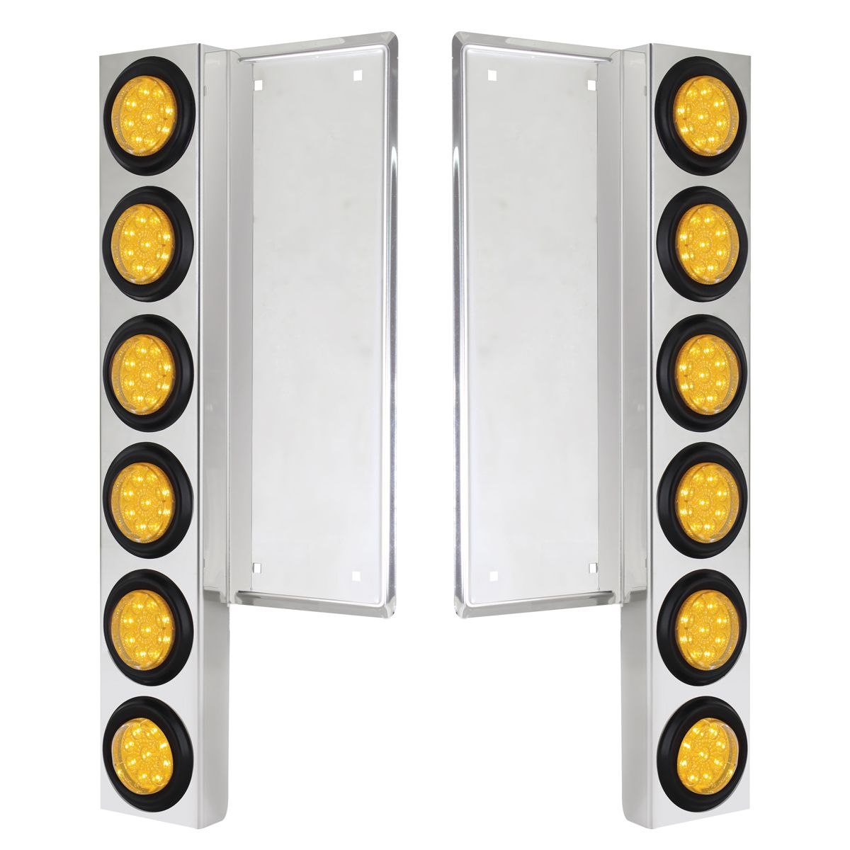 FL SS Front Air Cleaner Bracket With 12X 9 LED 2" Reflector Lights -Amber LED & Lens