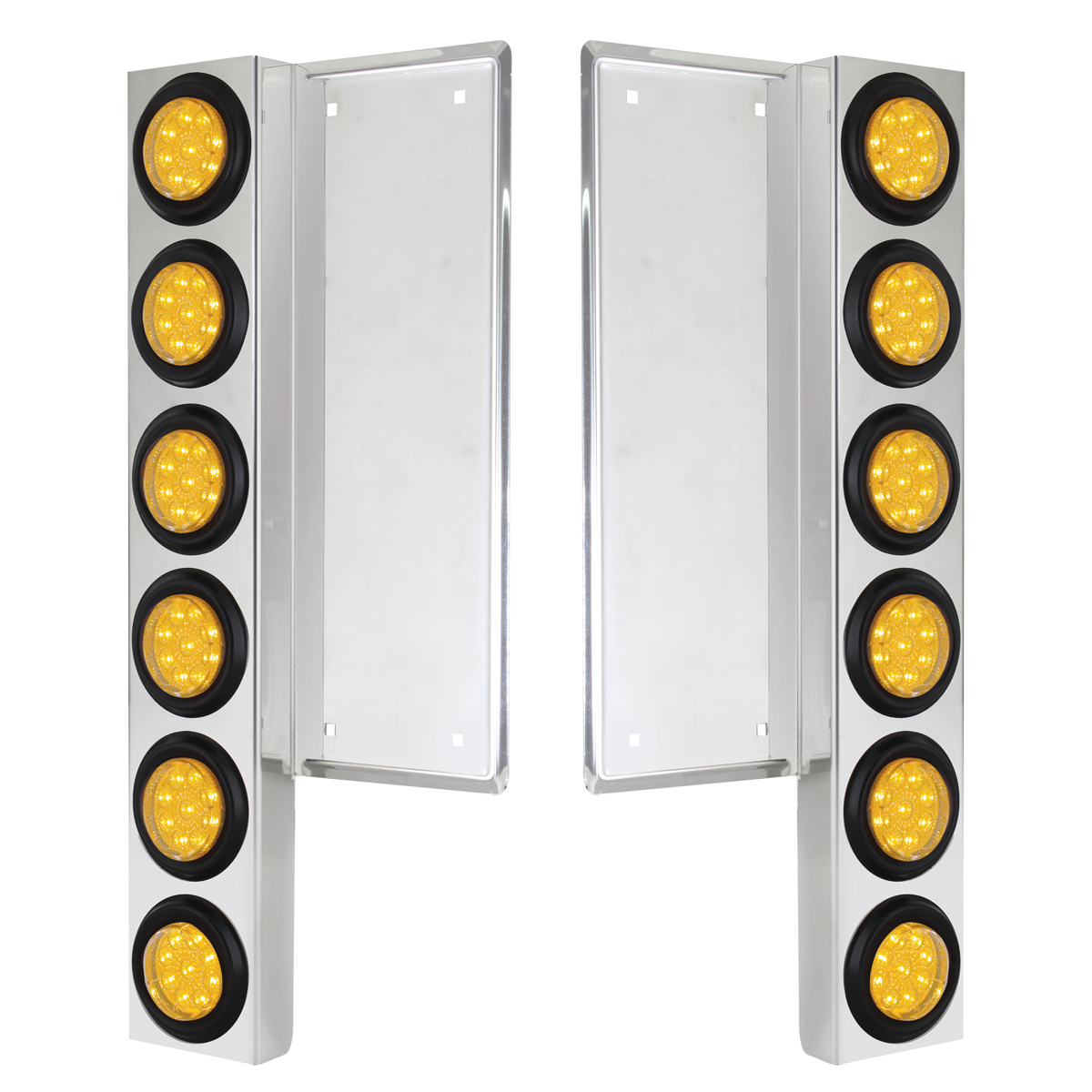 FL SS Front Air Cleaner Bracket With 12X 9 LED 2" Reflector Lights -Amber LED & Lens - Thumbnail 3