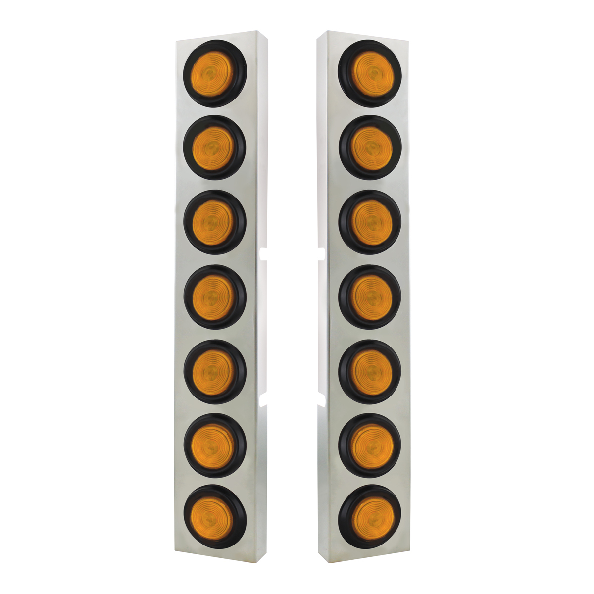 Kenworth Stainless Front Air Cleaner Bracket With 14X 2" Flat Lights & Grommets - Amber Lens - Thumbnail 3