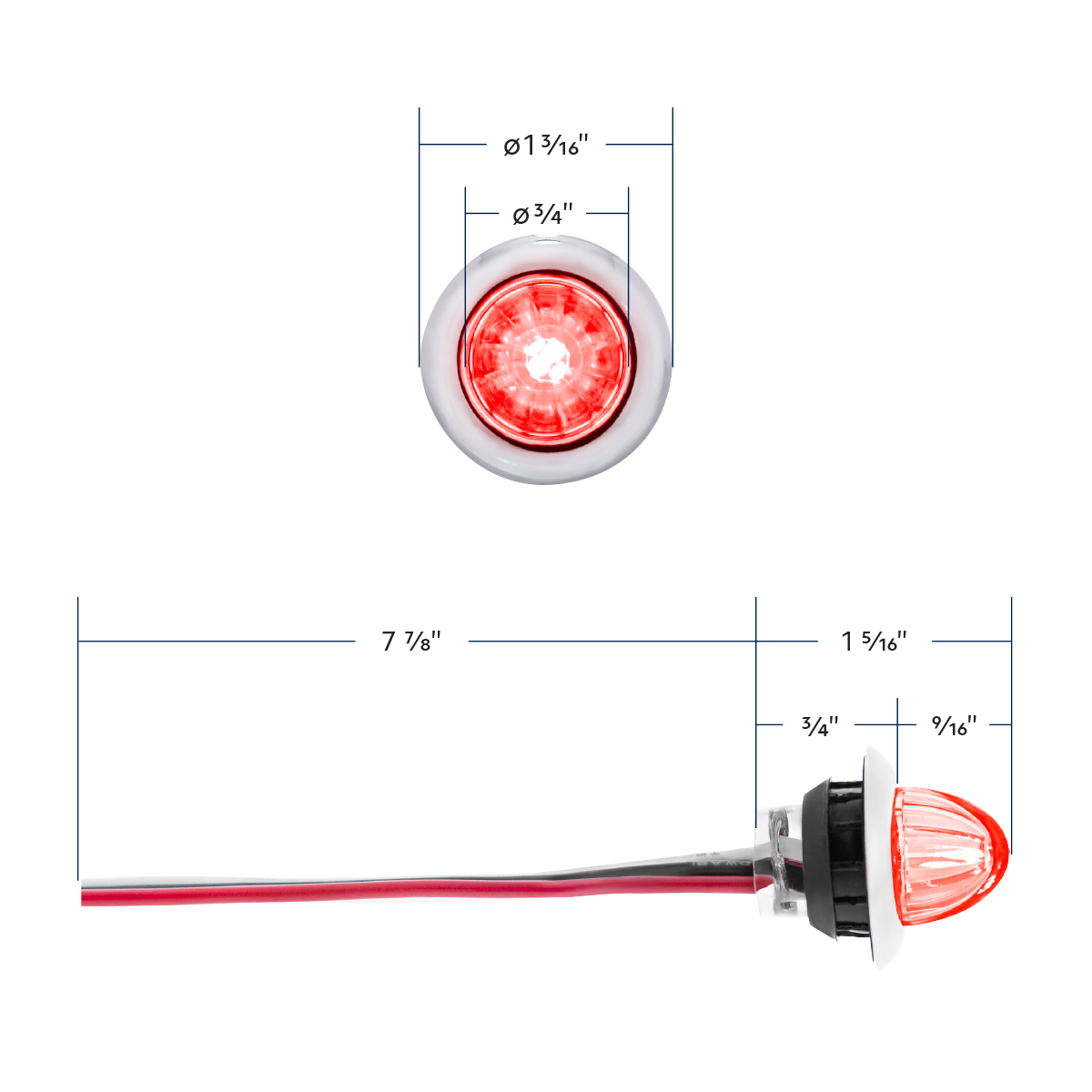 4 LED Dual Function 3/4" Mini Watermelon Light (Clearance/Marker) - Red LED/Clear Lens - Thumbnail 10