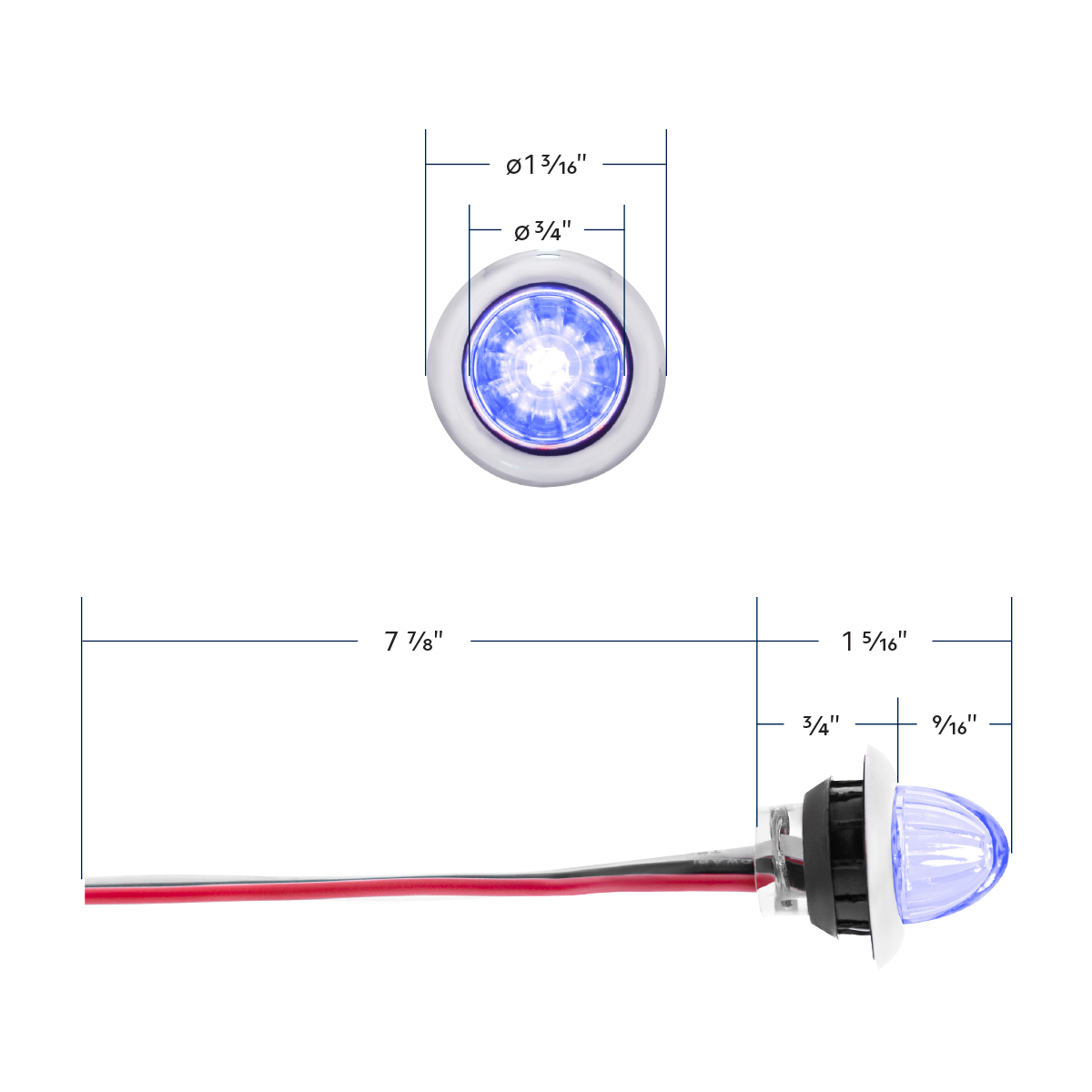4 LED Dual Function 3/4" Mini Watermelon Light (Clearance/Marker) - Blue LED/Clear Lens - Thumbnail 10
