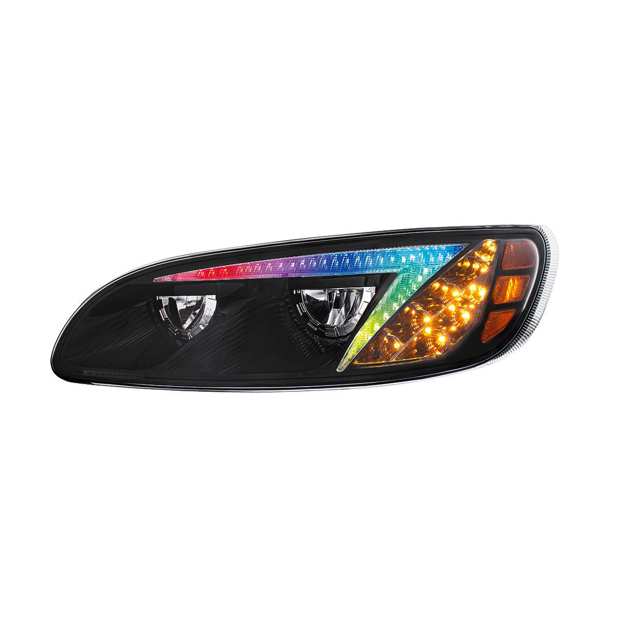 Black LED Headlight With Color Changing Position Light Bar For Peterbilt 386 (2005-2015) & 387 (1999-2010) - Driver