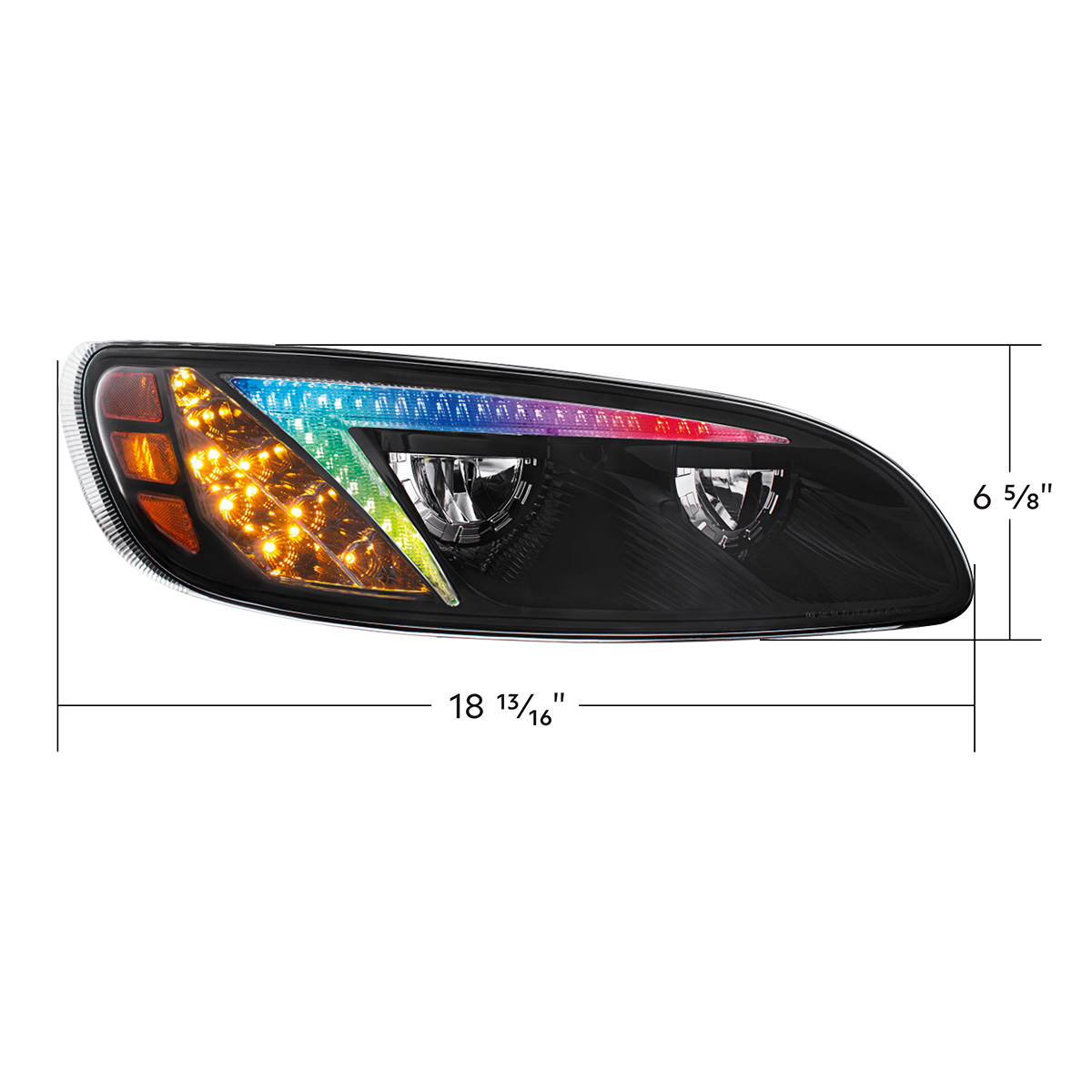 Black LED Headlight With Color Changing Position Light Bar For Peterbilt 386 (2005-2015) & 387 (1999-2010) - Passenger - Thumbnail 14