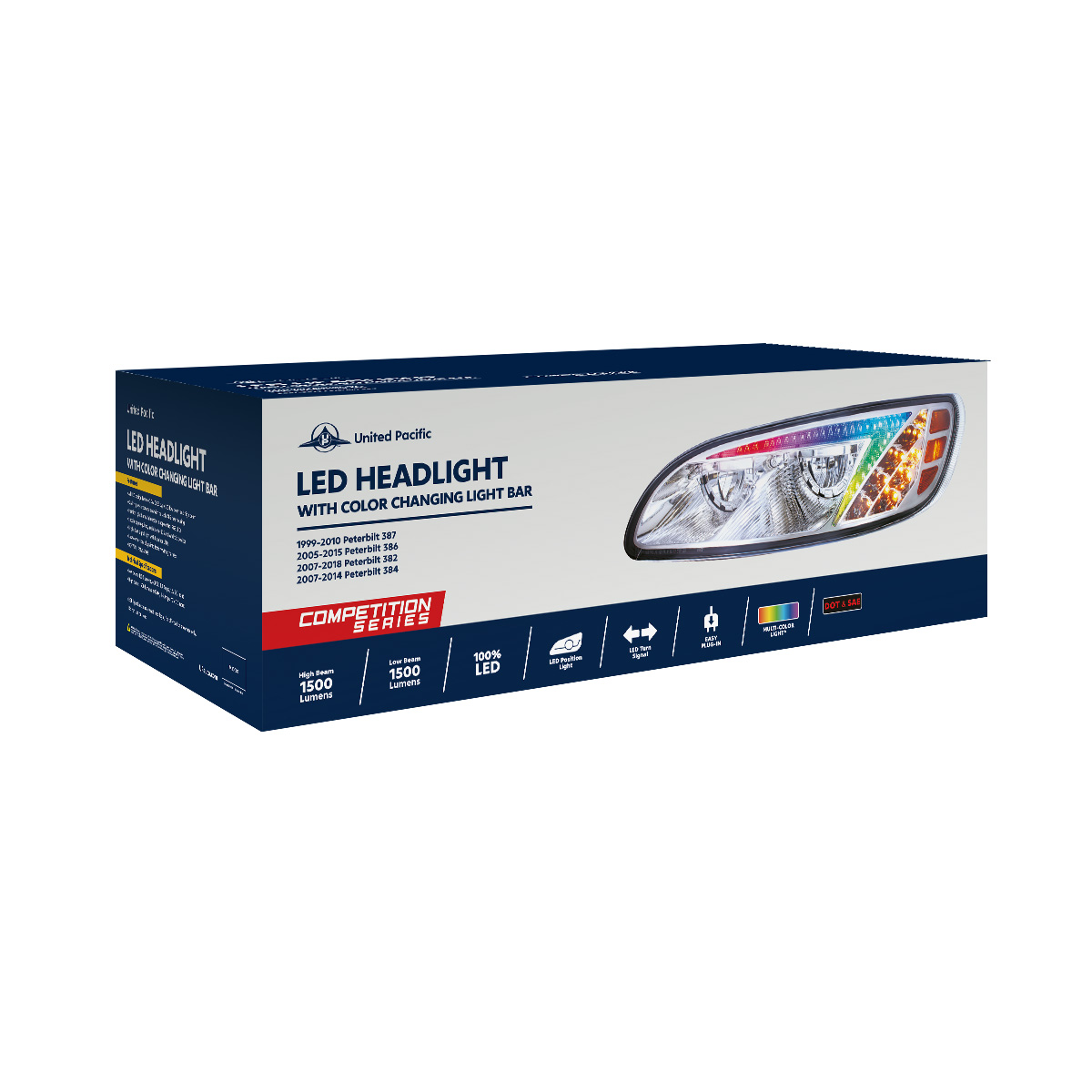 Black LED Headlight With Color Changing Position Light Bar For Peterbilt 386 (2005-2015) & 387 (1999-2010) - Passenger - Thumbnail 15