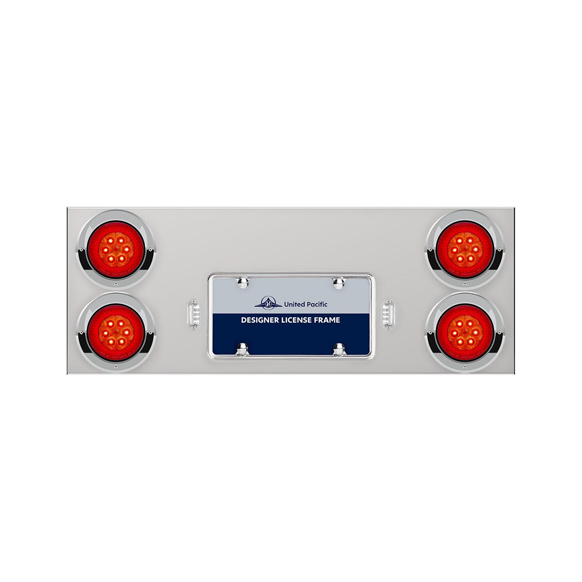 33-3/4" Stainless Rear Center Panel With 4X 16 LED 4" Turbine Lights & Visors - Red LED/Red Lens