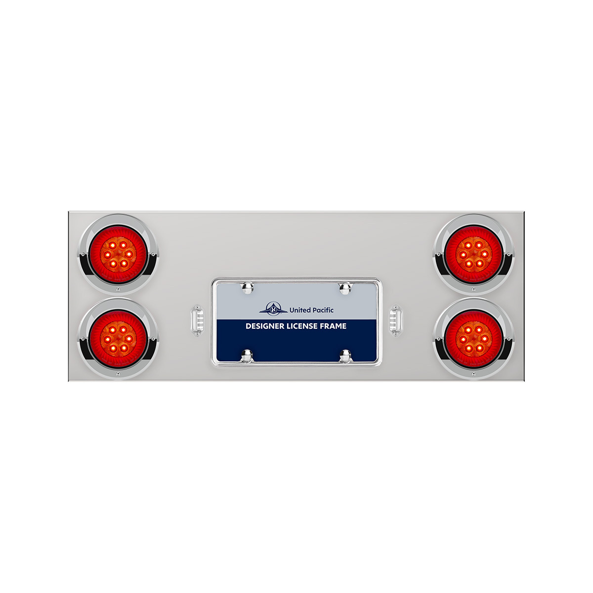 33-3/4" Stainless Rear Center Panel With 4X 16 LED 4" Turbine Lights & Visors - Red LED/Red Lens - Thumbnail 5