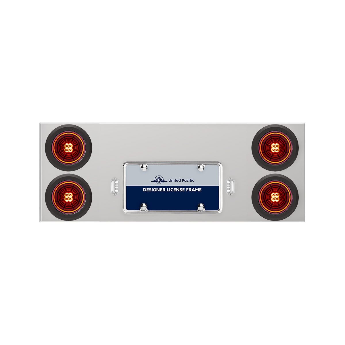 33-3/4" Stainless Rear Center Panel With 4X 13 LED 4" Abyss Lights & Grommets - Red LED/Red Lens