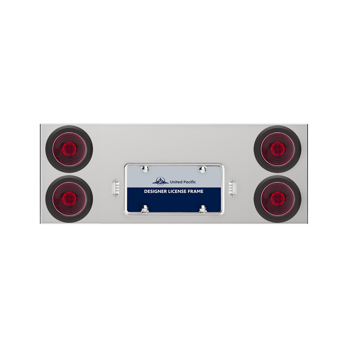 33-3/4" Stainless Rear Center Panel With 4X 13 LED 4" Abyss Lights & Grommets - Red LED/Red Lens - Thumbnail 2