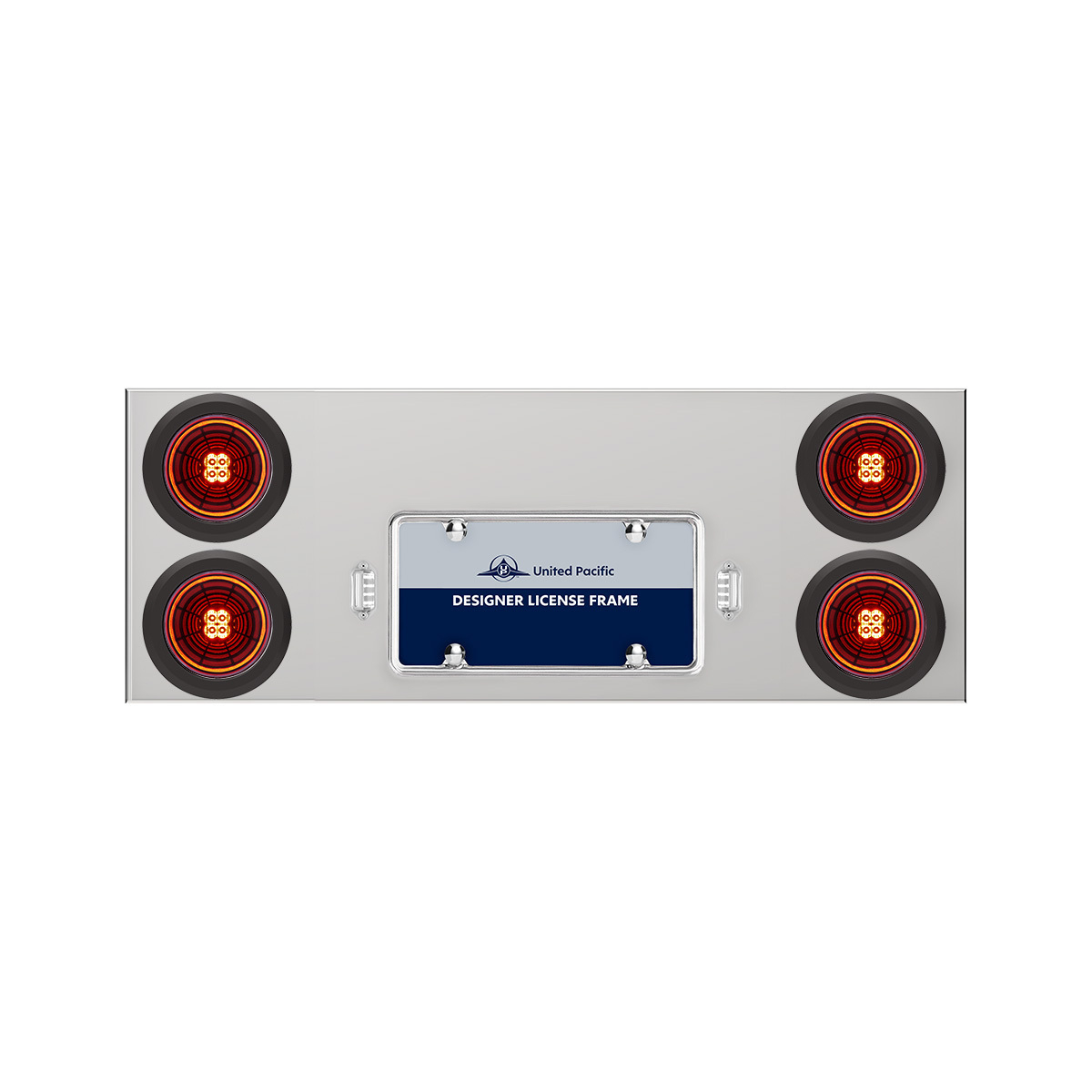 33-3/4" Stainless Rear Center Panel With 4X 13 LED 4" Abyss Lights & Grommets - Red LED/Red Lens - Thumbnail 6