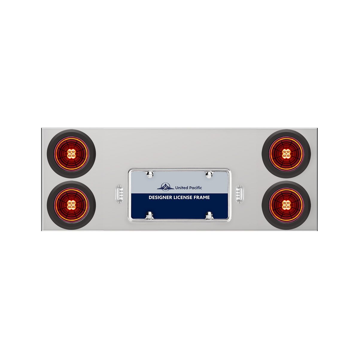 33-3/4" Stainless Rear Center Panel With 4X 13 LED 4" Abyss Lights & Grommets - Red LED/Clear Lens