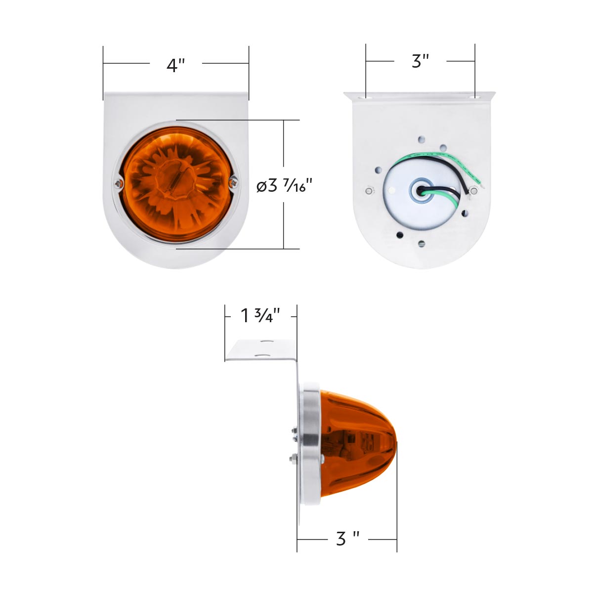 UltraBurst Glass Watermelon Light With Stainless Steel Light Bracket Kit-Amber LED/Dark Amber Lens - Thumbnail 8