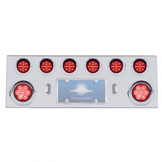 SS Rear Center Panel With 2X 7 LED 4" Reflector Light & 6X 13 LED 2.5" Light & Visor -Red LED & Lens