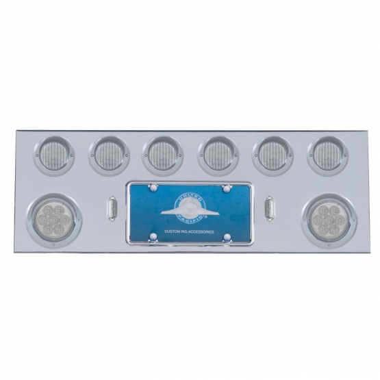SS Rear Center Panel With 2X 7 LED 4" Reflector Light & 6X 13 LED 2.5" Light & Visor -Red LED/Clear Lens
