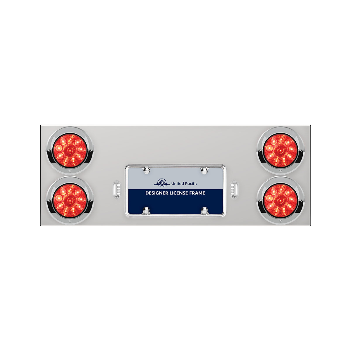 33-3/4" Stainless Rear Center Panel With Four 10 LED 4" Lights & Visors - Red LED/Red Lens - Thumbnail 5