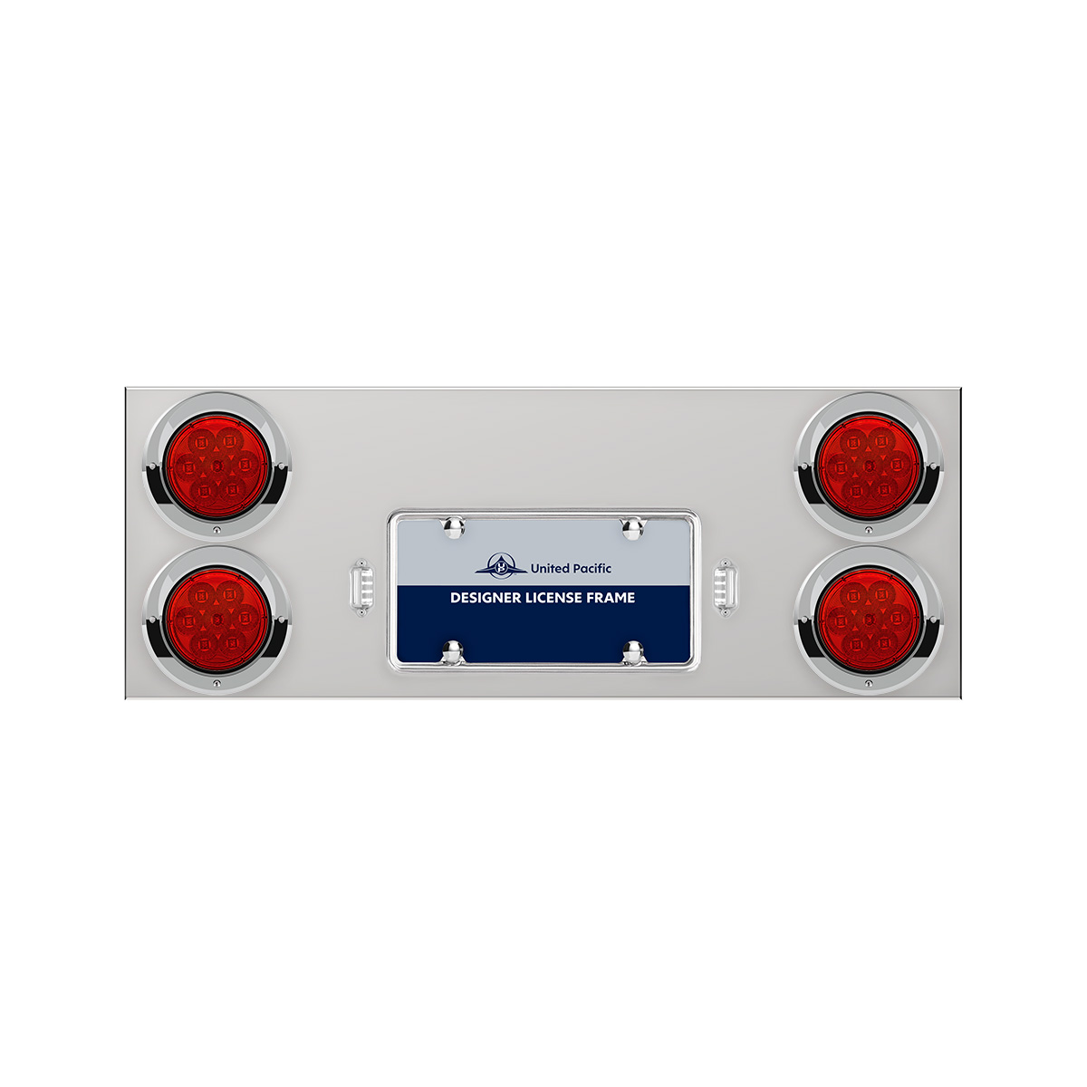 33-3/4" Stainless Rear Center Panel With Four 7 LED 4" Reflector Lights & Visors - Red LED/Red Lens - Thumbnail 2