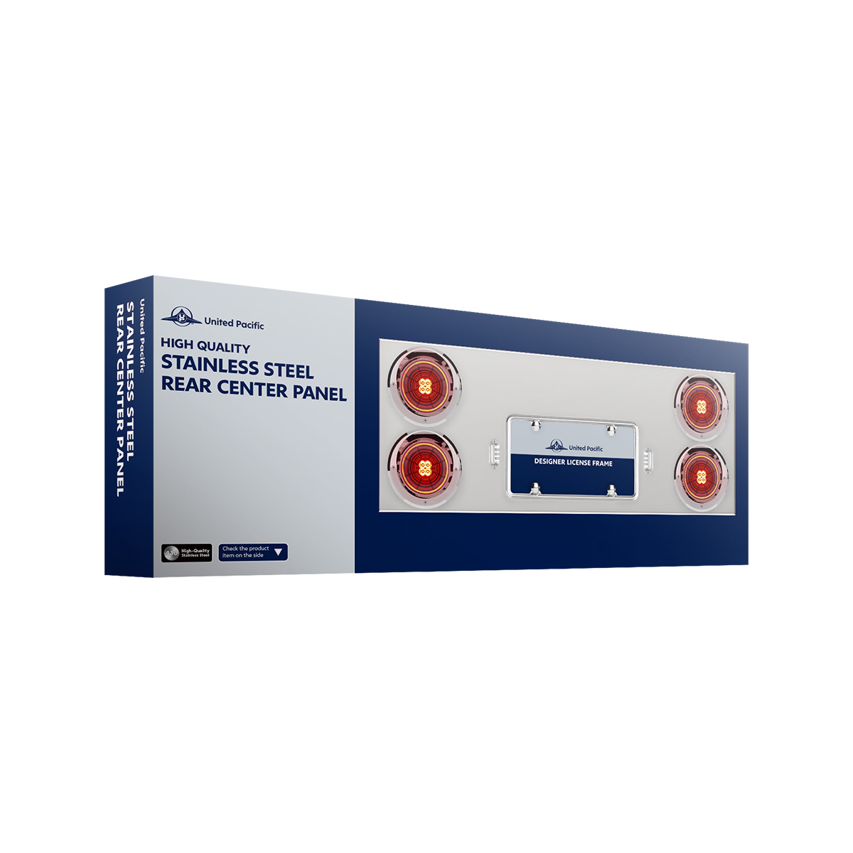 33-3/4" Stainless Rear Center Panel With Four 7 LED 4" Reflector Lights & Visors - Red LED/Red Lens - Thumbnail 3