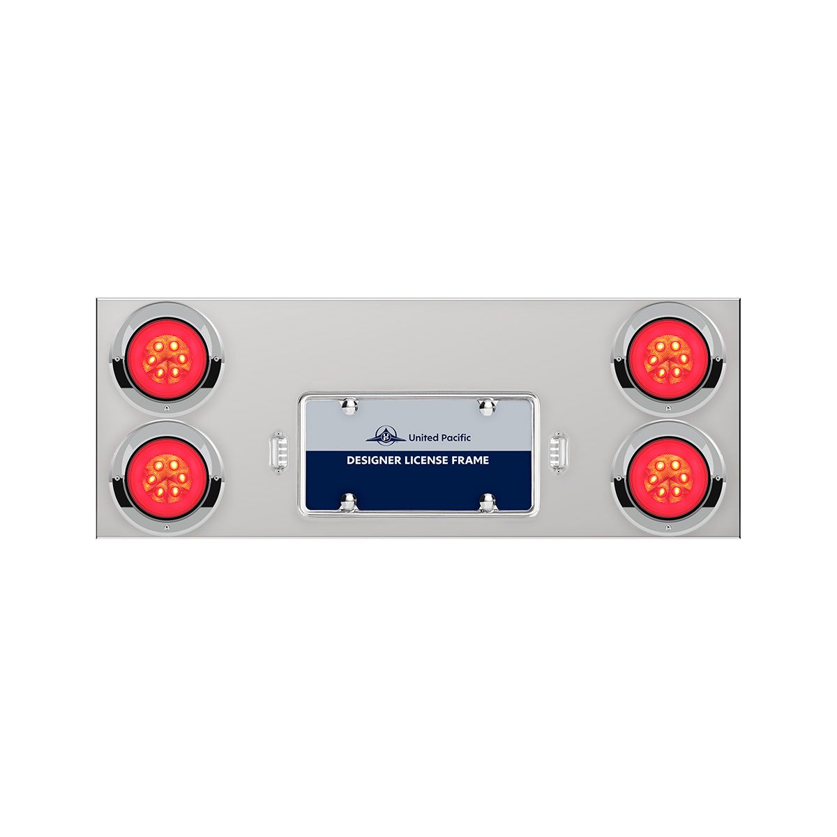 33-3/4" Stainless Rear Center Panel With Four 21 LED 4" GloLight & Visors - Red LED/Clear Lens