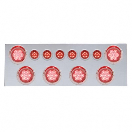 SS Rear Center Panel With 6X 7 LED 4" Reflector Lights & 6X 9 LED 2" Lights & Visors -Red LED & Lens