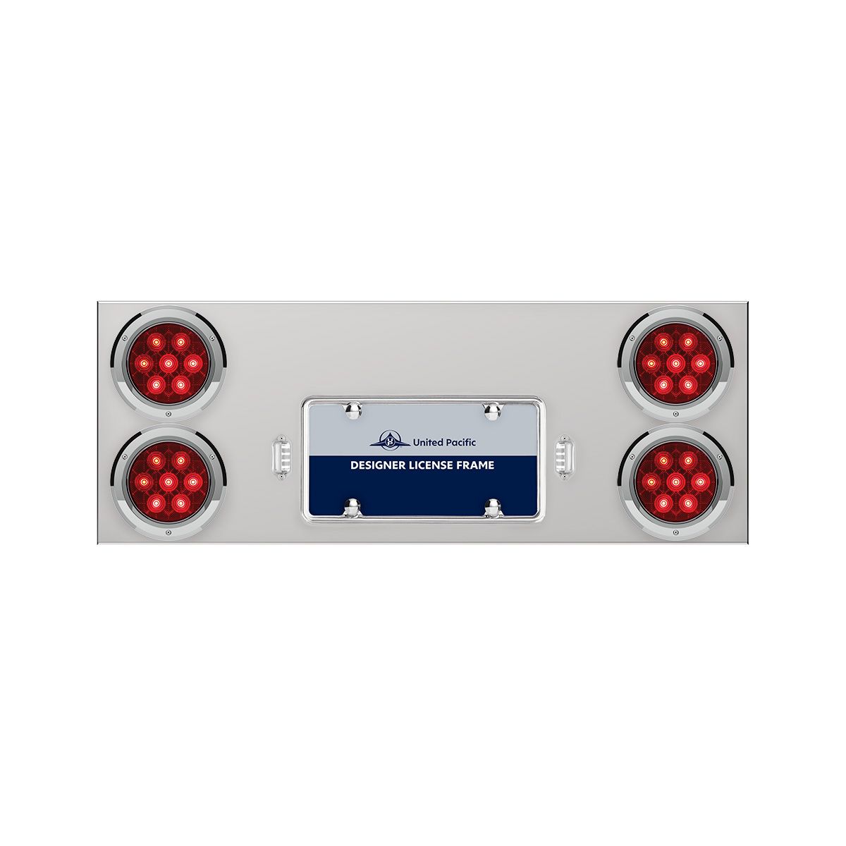33-3/4" Stainless Rear Center Panel With Four 7 LED 4" Light & Bezel - Red LED/Red Lens - Competition Series