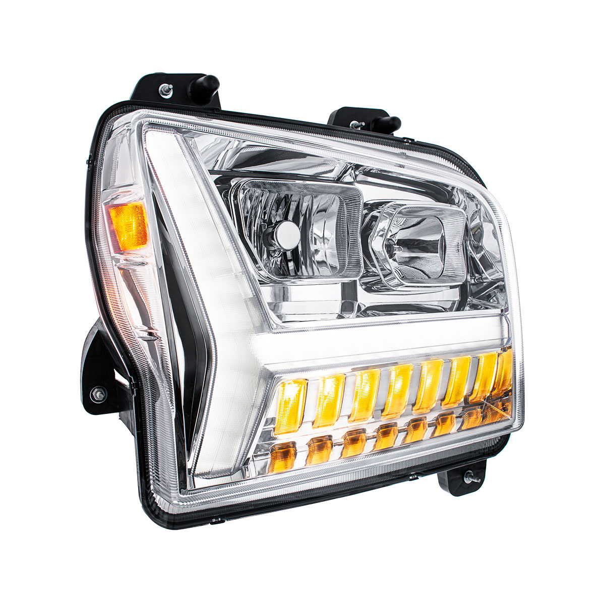 Chrome Headlight With LED DRL Light Bar & Turn Signal For 2018-2024 Kenworth W990-Passenger - Thumbnail 3