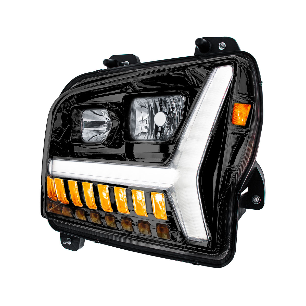 Blackout Headlight With LED DRL Light Bar & Turn Signal For 2018-2024 Kenworth W990-Driver - Thumbnail 3