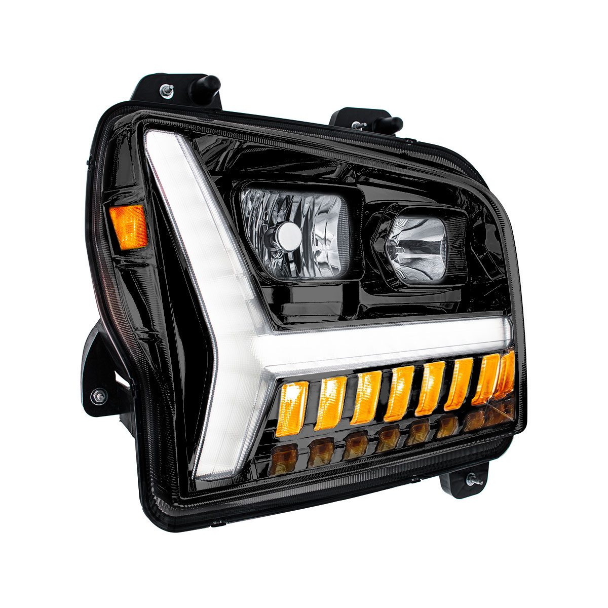 Blackout Headlight With LED DRL Light Bar & Turn Signal For 2018-2024 Kenworth W990-Passenger - Thumbnail 3