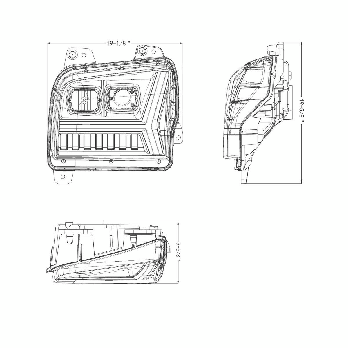 Blackout Headlight With LED DRL Light Bar & Turn Signal For 2018-2024 Kenworth W990-Passenger - Thumbnail 9