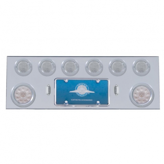 SS Rear Center Panel With 2X 10 LED 4" Lights & 6X 13 LED 2.5" Lights & Bezels -Red LED/Clear Lens