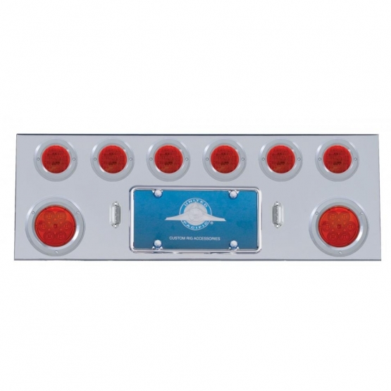 SS Rear Center Panel With 2X 7 LED 4" Reflector Light & 6X 13 LED 2.5" Light & Bezel -Red LED & Lens