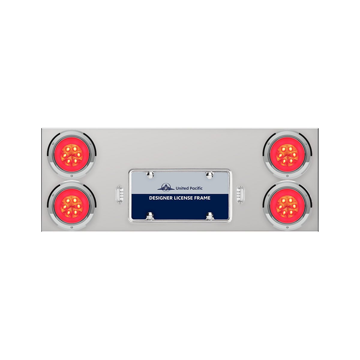 33-3/4" Stainless Rear Center Panel With Four 21 LED 4" GloLight & Bezels - Red LED/Clear Lens