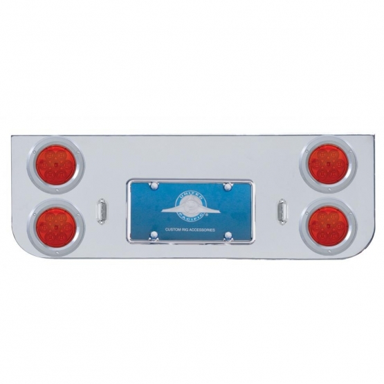 Chrome Rear Center Panel With Four 7 LED 4" Reflector Lights & Bezels - Red LED/Red Lens
