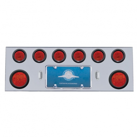 SS Rear Center Panel With 2X 7 LED 4" Reflector Lights & 6X 13 LED 2.5" Lights -Red LED & Lens