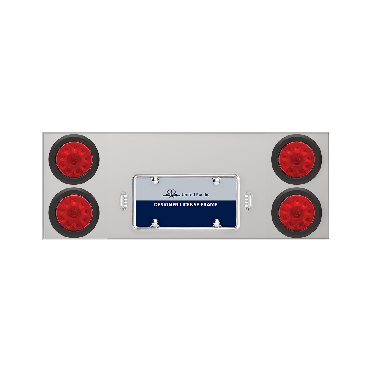 33-3/4" Stainless Rear Center Panel With Four 10 LED 4" Lights & Grommets - Red LED/Red Lens - Thumbnail 2