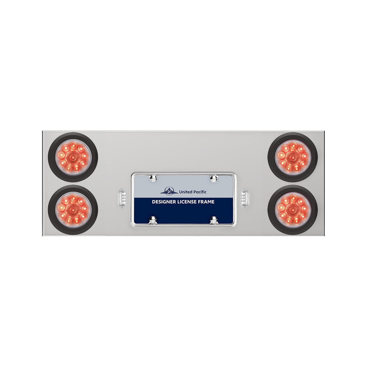33-3/4" Stainless Rear Center Panel With Four 10 LED 4" Lights & Grommets - Red LED/Clear Lens - Thumbnail 5